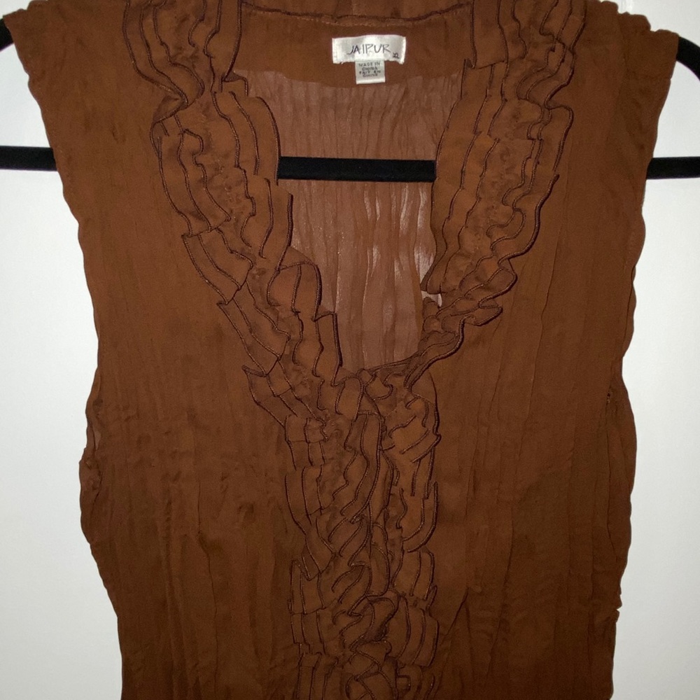Brown Ruffle Front Blouse - Picture 2 of 4